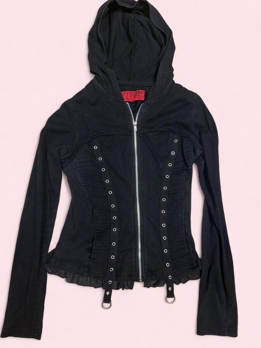 Tripp NYC Black Hooded Zip-Up Bomber Jacket